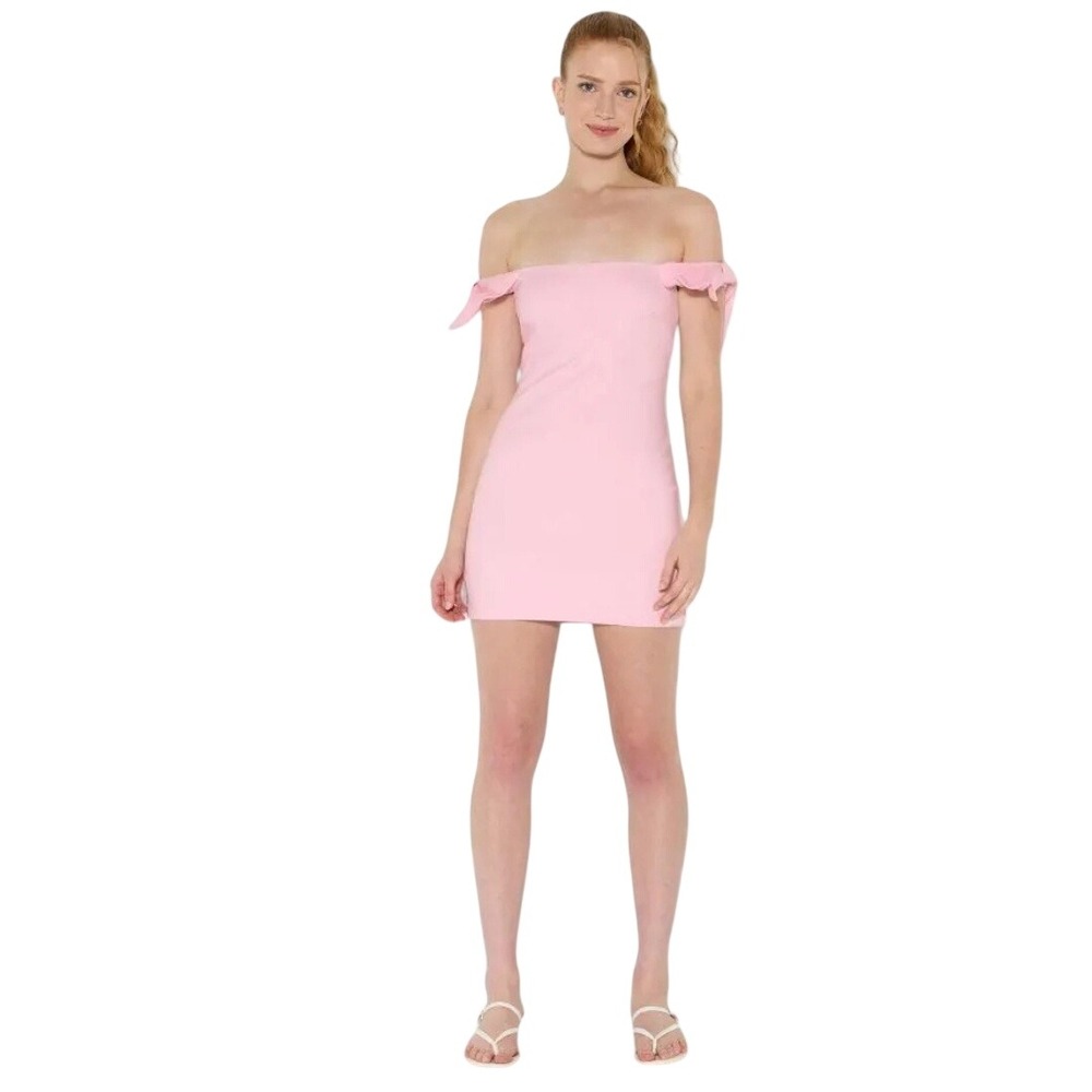 Wild Fable Women Pink Bow Off-the-Shoulder Short Sleeve Mini A Line Dress Size L